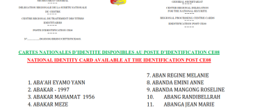 Liste des Cartes Nationales d'Indentités (CNI) disponibles au poste d'identification du Centre